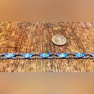 Vintage Blue Solid Sterling Silver Butterfly Bracelet